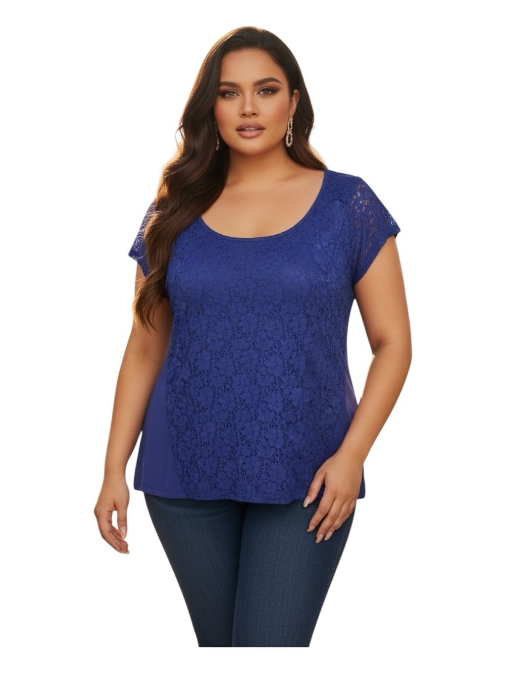 French Laundry Plus Size 3X Royal Blue Lace Front Scoop Neck Top